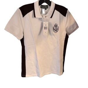 Lauren Ralph Lauren Active Polo Shirt White W/Dark Brown Logo And Trim Sz S NWT